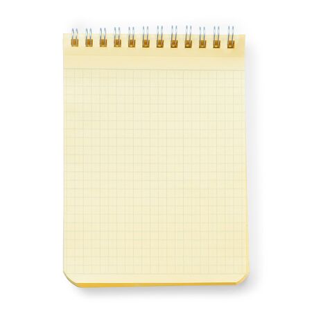 Yellow notebook isolated on white with clipping pathの写真素材