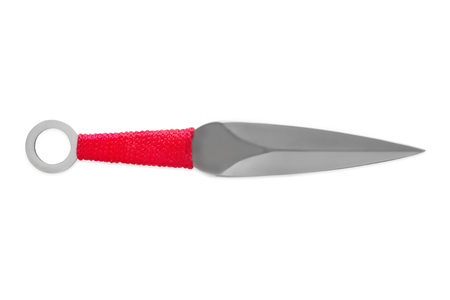 Throwing knife with red handle isolated on white with clipping pathの写真素材