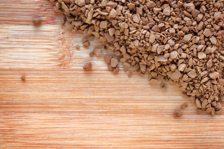 Instant coffee on wooden board. Template and backgroundの写真素材