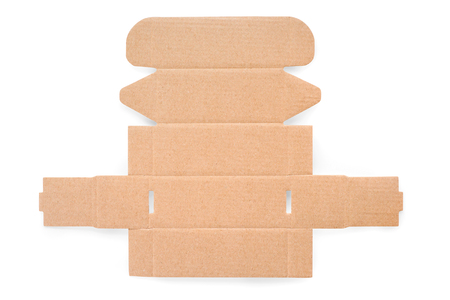 Blank cardboard box cutting. Texture and template. Isolated on white, clipping path includedの写真素材