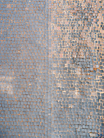 Old paved road top view. Texture and backgroundの写真素材