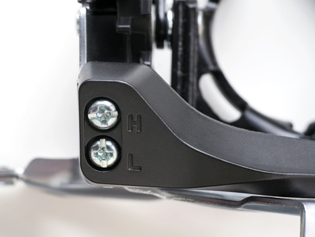 Bike front derailleur adjusting screws close up. の写真素材