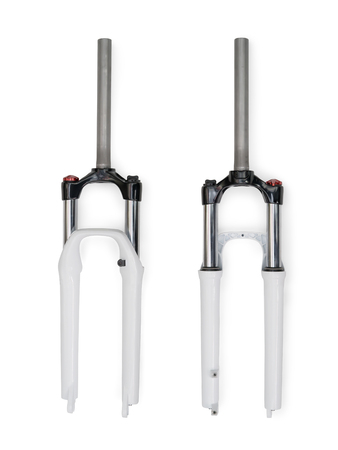 Front and rear view of bicycle fork. Isolated on white, clipping path includedの写真素材