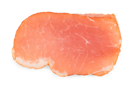 Ham slice close up. Isolated on whiteの写真素材