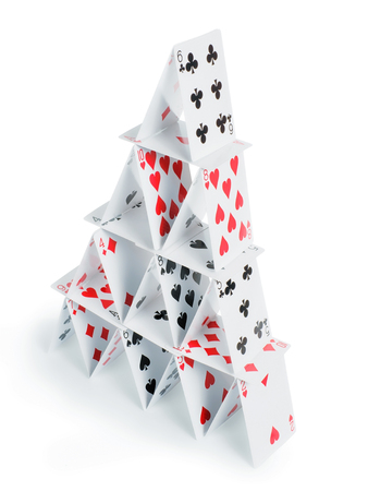House of cards. Isolated on white, high angle viewの写真素材