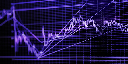 Stock market graph. Blue toned blurred image with diminishing perspective and selective focusの写真素材