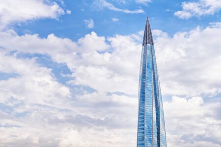 SAINT PETERSBURG. RUSSIA - May 21 2019. Skyscraper "Lakhta center" (Gazprom headquarters) against cloudy skyのeditorial素材