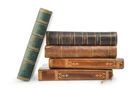 Group of old books isolated on white, clipping path includedの写真素材