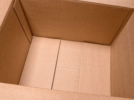 Large empty cardboard box close up. Wide angle view. 