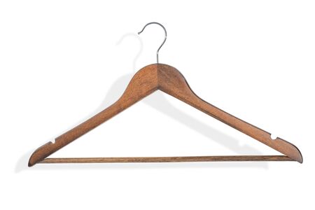 Wooden hangers for clothes. Isolated on white, clipping path includedの写真素材