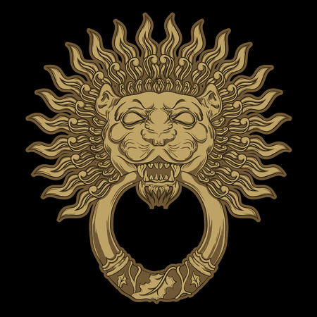 Golde lion head on black background. Vector illustrationのイラスト素材