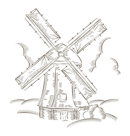 Hand drawn windmill vectorのイラスト素材