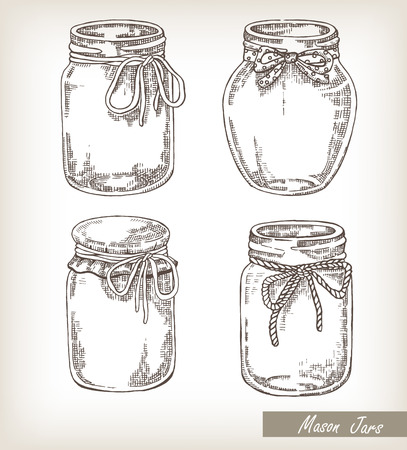 Mason jars set. Collection hand drawn vector illustration of jarsのイラスト素材