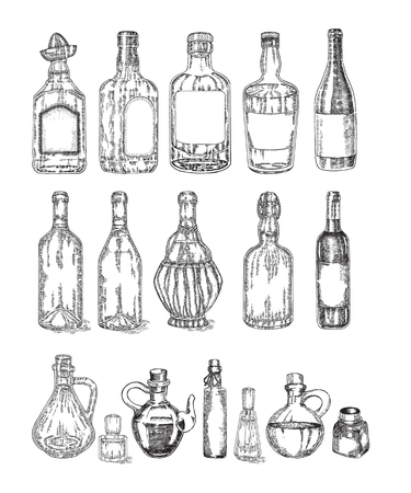 Glass jars and bottles sketch. Vector illustration isolated on whiteのイラスト素材