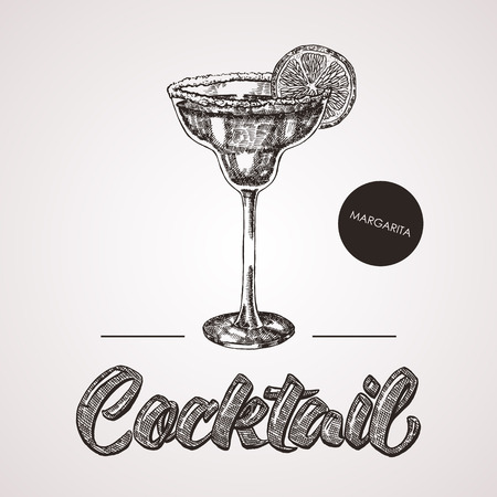 Hand drawn sketch cocktail with text illustration.のイラスト素材
