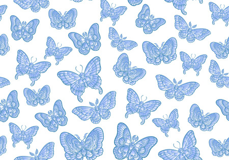 Blue butteflies on white background seamless pattern. Vector illustration.のイラスト素材
