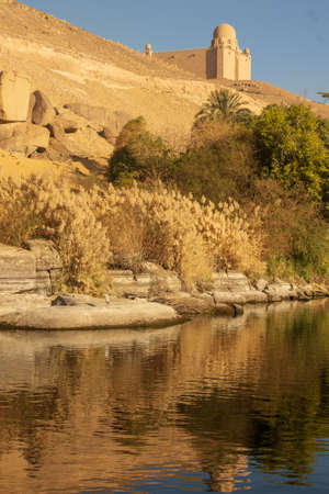 Beautiful image of the Mediterranean the banks of the Nile river with Islamic castle in the backgroundのeditorial素材