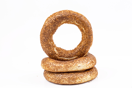 The Turkish bagel; crispy simit on the white background