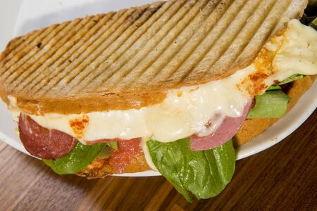 Turkish Bazlama Tost / Toast sandwich with melted cheese, tomatoes and dill. Ayvalik toast, tost.
