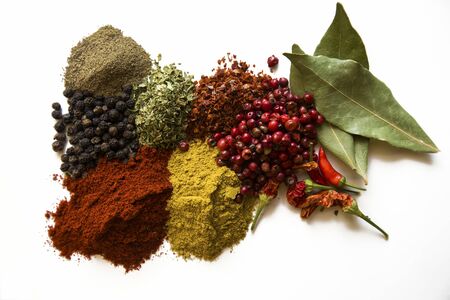 Variety of spices and herbs on kitchen