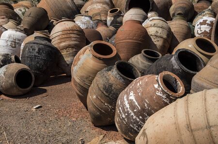 Terracotta pots. Artistic brown pottery from mud.