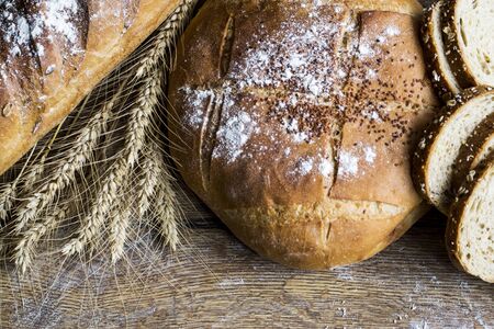 Fresh fragrant bread on the table. Food concept