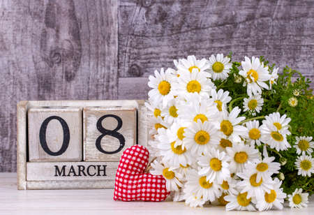 March 8th wooden calendar, World Woman's Dayの写真素材