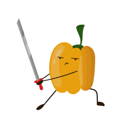 Cute funny yellow pepper illustration. Foot concept draw.
