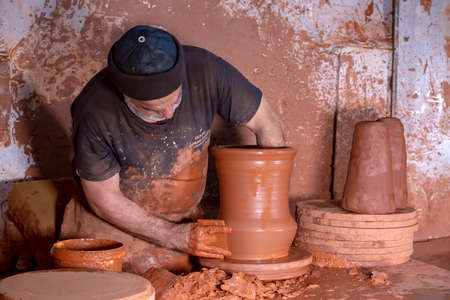 Menemen / Izmir / Turkey, October 20, 2018, Menemen, Izmir Pottery masters working in traditional pottery workshopのeditorial素材