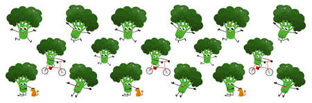 Funny happy broccoli drawing illustration isolated backgroundの写真素材