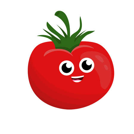 Funny happy tomatoes vegetable drawing illustration isolatedの写真素材