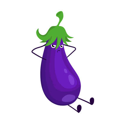 Funny happy eggplant vegetable drawing illustration isolatedの写真素材