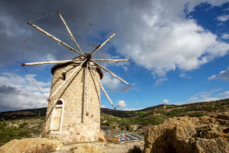 Travel concept photo; Turkey Izmir Foca windmillの写真素材