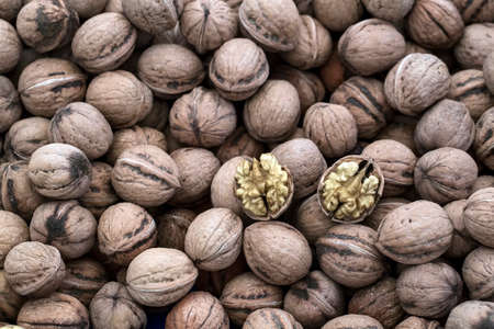 The Dried Walnut background, texture, raw foodの写真素材