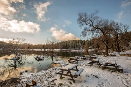 Turkey Izmir Black Lake (Karagol) winter landscape (Izmir Yamanlar)の写真素材