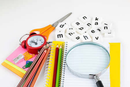 School and office equipment. Colorful stationery background.の写真素材