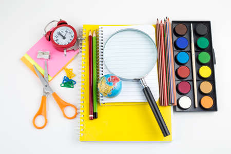School and office equipment. Colorful stationery background.の写真素材