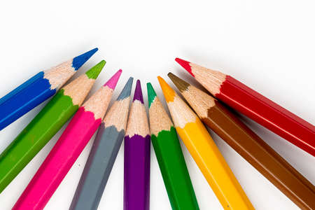 Color pencils isolated on the background. Close up.