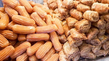 Traditional delicious Turkish desserts; Adana desserts; (ring sweet, stone kadayif)