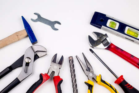 Various type of tools on white backgroundの写真素材