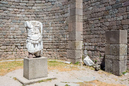Travel concept photo. Trajan Temple columns in ancient city of Pergamon, Turkey