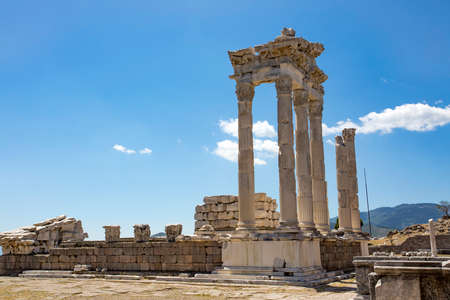Travel concept photo. Trajan Temple columns in ancient city of Pergamon, Turkeyの写真素材