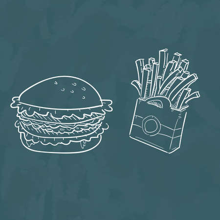 Seamless pattern with different fast foods. Design for banner and print.の写真素材