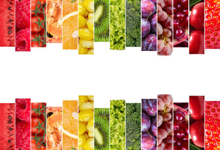 Fresh vegetables and fruits collage. Various vegetables and fruits background.
