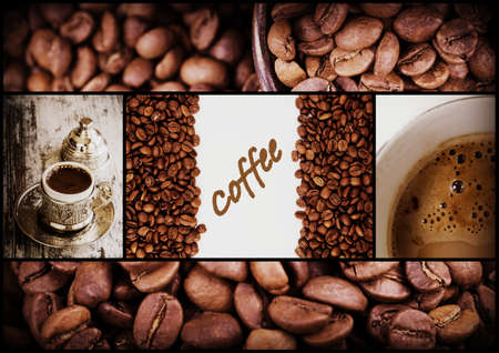 Traditional Turkish coffee collage photo. Hot drink.の写真素材