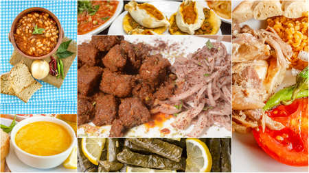 Traditional Delicious Turkish foods collage. Food concept.の写真素材