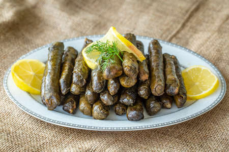 Traditional delicious Turkish foods; stuffed leavesの写真素材