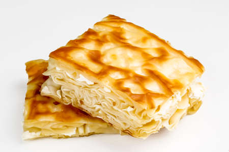 Turkish style meat and cheese stuffed filo dough borek served su boregi
