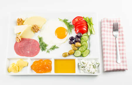 Travel concept: setup with traditional delicious turkish breakfastの写真素材