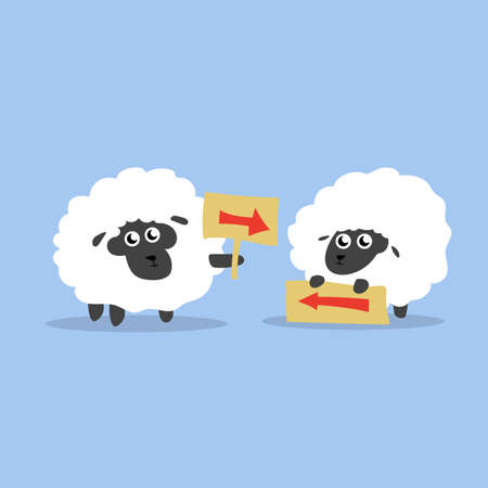 Funny, cartoon, artistic drawings; sheep figurines workの写真素材